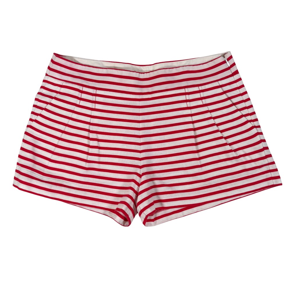 J.Crew Womens Size 10 Red White Striped Cotton Linen Shorts Nautical 46966
